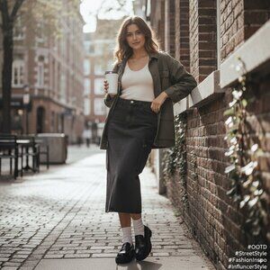 Ena Pelly Nova Denim Maxi Cargo Skirt in Charcoal Wash Size 26 NWOT